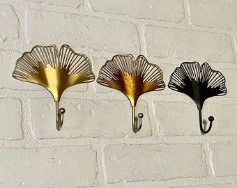 Ginkgo Leaf Metal Wall Hook (19 Colors), Flower wall hook, Gold Ginkgo, Boho Wall Hook, Botanical Wall Hook, Towel Hook