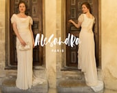 HARRIETTE // 1930s vintage wedding dress/ lace chiffon wedding dress/ blush pink wedding dress/cowl neck/ bias cut/ Robe de mariée vintage