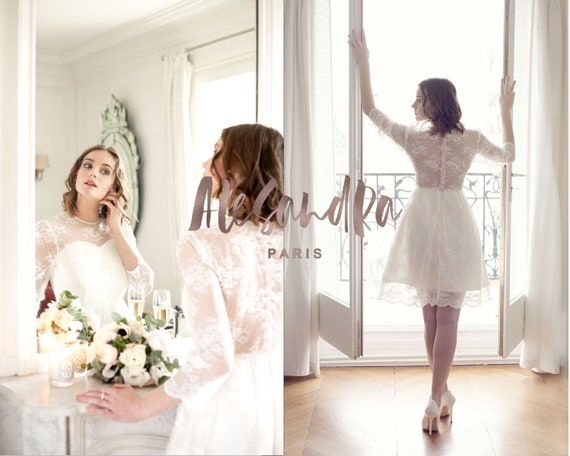 knee length long sleeve wedding dress