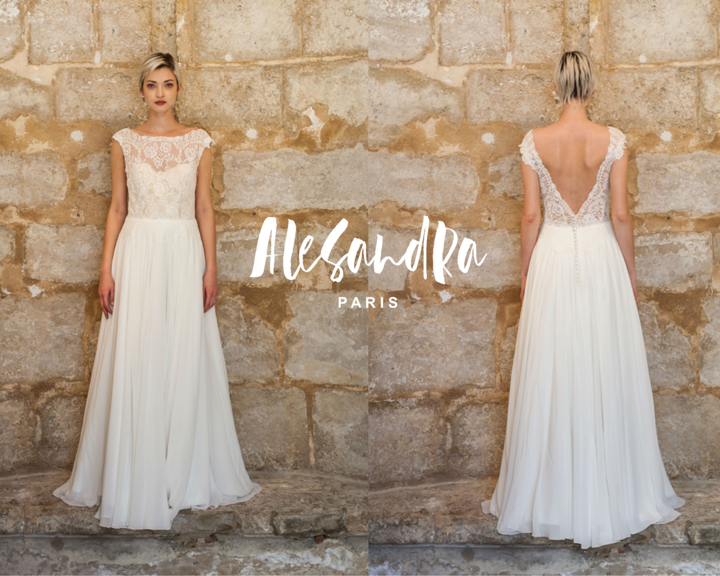 Selena Wedding Dress Boho Lace Chiffon With V Back Nude Etsy