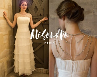 SAMPLE SALE // vintage 1920s wedding dress/ simple tiered wedding dress with ruffles/ Great Gatsby/ Beaded flapper dress/ roaring 20s