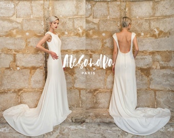 SAMPLE SALE// Simple wedding dress with open back and train/ crepe chiffon dress/ meghan markle dress/ royal wedding/ hochizeitskleid