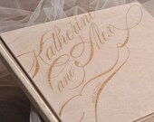 Custom Wood, Wooden Wedding Guest Book, Modern Guestbook, Laser Engraved Names Bride and Groom