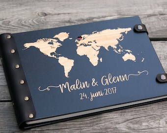 Photo Album World Map Wedding Album Travel Photo Album Wooden Album Scrapbook Travel Journal