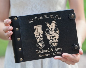 Gothic Wedding Guest Book, Wood Guest Book, Wedding Guestbook, Black Guest Book, Goth Guest Book, Personalized Guest Book