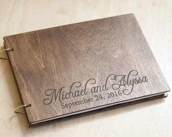 Wedding Guest Book Engagement Party, Rustic Wedding Guest Book, Personalized Wooden Guestbook, Wedding Book Engraved Album Wedding Gift