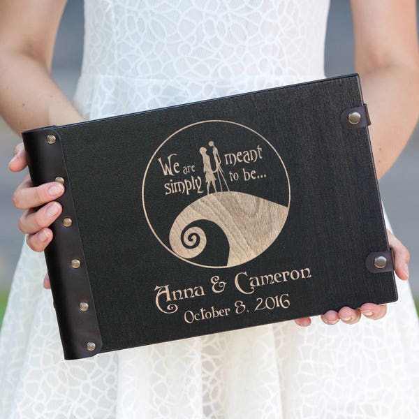 Wedding Guest Book, Gothic Guest Book for Halloween Wedding Decor, Til Death Do Us Part, Wood Guest Book, Skeletons Album