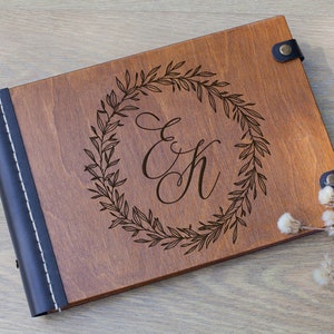 Personalized Wooden Guest Book, Wedding Guestbook, Floral Guest Book Wedding Memories, Engraved Guest Book Rustic Wedding Gift