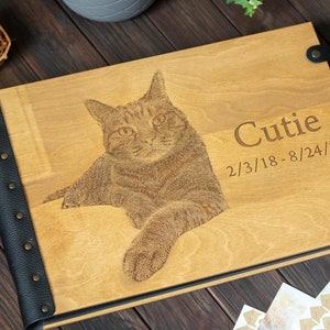Álbum de fotos personalizado, regalo para amantes de los gatos, álbum de fotos conmemorativo de gatos, álbum de fotos de madera, regalos para la pérdida de mascotas, retrato de mascota a partir de una foto, regalo personalizado