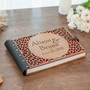 Wedding Guest Book, Custom Engraved Wooden Guest Book, Photo Guest Book, Personalized Guest Book for Couple, Wood Guest Book Engagement