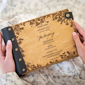 Wedding Photo Album with Engraved Flowers and Names Perfect Gift for Newlyweds, Boho Wedding Photo Album Makes a Great Keeper of Memories