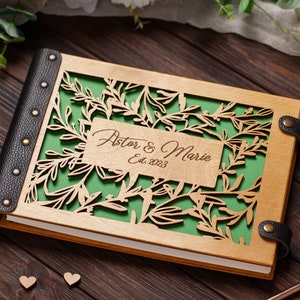 Wedding Guest Book, Wooden Guest Book, Tree Leaf Guest Book, Custom Guest Book Personalized Wedding Decor, Guestbook, Floral Guest Book