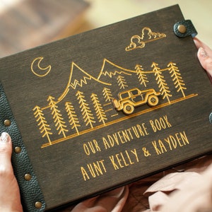 Wooden Photo Album with Car, Our Adventure Book, Travel Photo Album, Scrapbook Album, Adventure Awaits, Travel Photo Book, Anniversary Gift