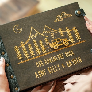 Álbum de Viagem Personalizado em Madeira, Álbum de Recortes de Aventuras, Livro de Fotos Personalizado, Livro de Aventuras para Casais em Aniversário