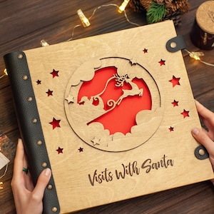 Kundenspezifisches Fotoalbum-Familien-Weihnachtsgeschenk, hölzernes Sammelalbum für kostbare Erinnerungen, personalisiertes Weihnachtsfamilien-Fotoalbum mit Weihnachtsmann