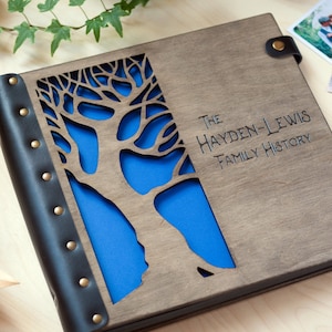 Engraved Family Photo Album, Unique Scrapbook Gift for Parents, Cherished Memories Photo Album, Wood Wedding Album Gift for Wife