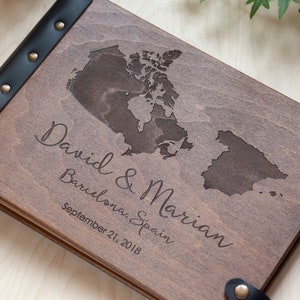 World Map Wedding Photo Album, Travel Memories Photo Book, Leather Bound Scrapbook for Couples, Adventure Book, World Travel Map Album