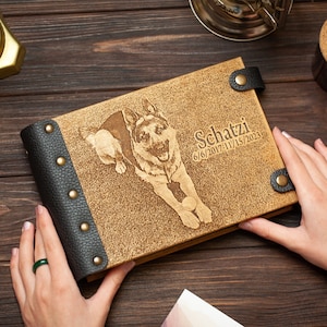 Álbum de fotos personalizado para perros, álbum de fotos de madera, álbum de fotos de recuerdo para mascotas, álbum de recortes conmemorativo para amantes de los perros.