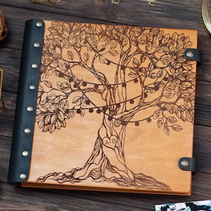 Álbum de fotos de árbol genealógico personalizado para bodas, álbum de recortes de madera para aniversario, libro de recuerdos personalizado para regalo de bodas, álbum de fotos grabado