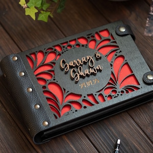Gothic Wedding Photo Album, Black and Red Photo Guest Book, Personalized Scrapbook Fall Wedding Decor