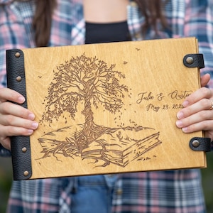 Tree Guest Book, Personalized Wedding Guest Book, Wooden Guestbook for Guests Wishes, Custom Boho Guest Book Tree Wedding Gift