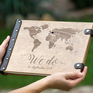 Wedding Guest Book World Map, Wooden Guest Book, Wedding Guestbook Adventure Book, Wood World Map Guest Book, Personalized Gift