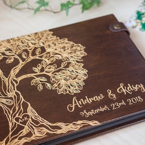 Álbum de fotos de árbol, Álbum de recortes, Álbum de boda del árbol de la vida, Álbum de fotos rústico, Álbum de fotos de boda, Álbum de árbol genealógico, Árbol dorado