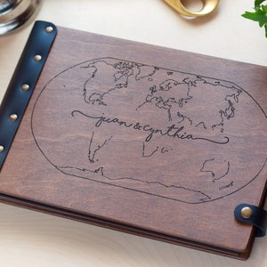 Álbum de fotos de recuerdos de viaje, álbum de recortes de aniversario de pareja, el mejor regalo para ella, álbum de fotos de madera con mapa del mundo, nuestro libro de aventuras, álbum de luna de miel.