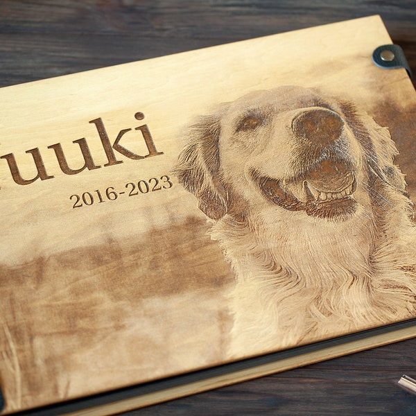 Wooden Photo Album, Dog Memory Photo Album for Precious Memories, Pet Remembrance Custom Pet Portrait from Photo Pet Loss Gifts