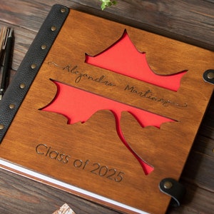 Álbum de fotos de graduación, álbum de fotos personalizado de graduación de 2025, álbum de fotos de madera, libro de recuerdos de la generación de 2025, graduado de secundaria y universidad.