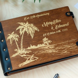 Tropical Beach Wedding Photo Album Hawaii Honeymoon Gift, Personalized Hawaii Wedding Album, Vacation Memory Book, Wood Photo Album