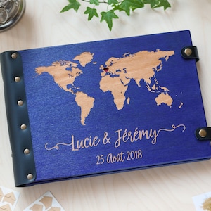 Weltkarte Fotoalbum für Hochzeit und Reiseerinnerungen, Unser Abenteuerbuch, Reise Geschenkidee, Holz Hochzeit Fotoalbum Karte