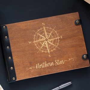 Nautical Custom Photo Album with Compass, Personalized Travel Journal for Adventure Memories, Scrapbook Family Photo Album Wedding Gift