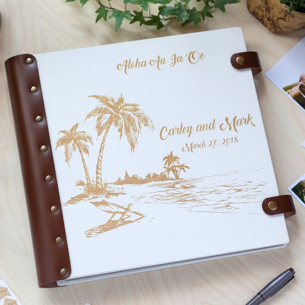 Honeymoon Gold White Photo Album, Travel Scrapbook for Couples, Hawaii Photo Album, Travel Memory Book, Beach Wedding Photo Album