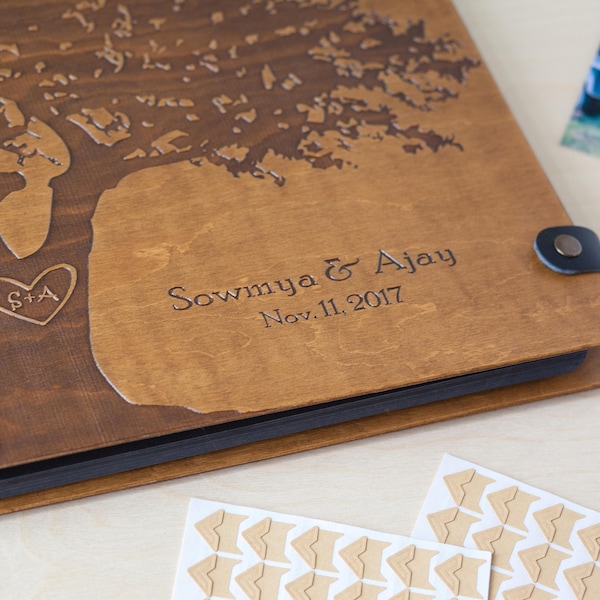 Wedding Photo Album, Family Tree Photo Book, Personalized Wedding Scrapbook, Wood Leather Album, Love Tree Album, Gift for Parents