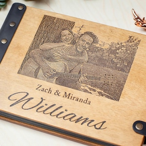 Custom Photo Album Engraved Photo, Wedding Photo Book Family Scrapbook, Wood Photo Album, Rustic Wedding Memory Book Custom Photo