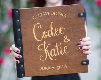 Personalized Scrapbook Album, Wooden Photo Album, Rustic Wedding Photo Album, Personalized Photo Album for Couple, Wedding Book Anniversary