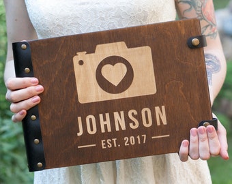 Custom Engraved Wooden Photo Album, Wedding Photo Album Scrapbook Album, Personalized Photo Book Perfect Gift for Wedding, Anniversary Gift