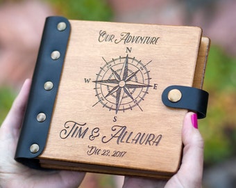 Mini Photo Album Compass, Nautical Photo Album, Wooden Mini Album, Photo Album Adventure Awaits, Wedding Photo Album Anniversary Gift