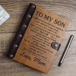 Personalized Notepad, Unique Gift for Son or Friend, Engraved Wood Cover Notebook, Rustic Wood Diary To My Son Gift