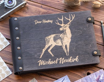 Deer Hunting Photo Album, Wood Photo Album Adventure Awaits, Personalized Photo Album with Engraving, Fathers Day Gift, Memories Book