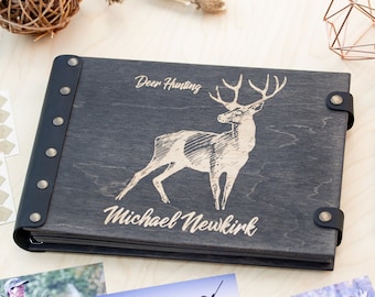 Wooden Photo Album Deer, Personalized Photo Album Deer Hunting, Scrapbook Album Perfect Anniversary Gift for Him, Adventure Book