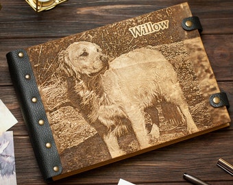 Wood Photo Album for Dogs, Pet Memorial Photo Album, Scrapbook Album Pet Loss, Dog Memory Book, Dog Remembrance Gift, Golden Retriever Gifts