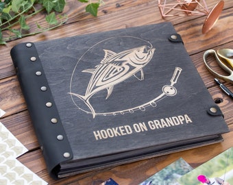 Fishing Photo Album, Personalized Hunting Photo Album with Fish Engraving, Perfect Fishing Memories Scrapbook, Ideal Gift for Husband