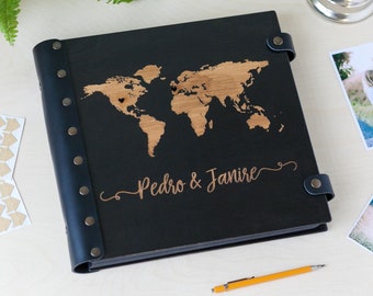 Adventure Photo Album with World Map, Travel Scrapbook for Capturing Memories, Unique Wedding Photo Album, Travel Journal Gift for Couple