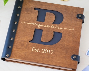 Custom Wood Photo Album Personalized Gift for Couple, Monogram Wedding Album Anniversary Keepsake, Family Photo Album Great Gift for Her