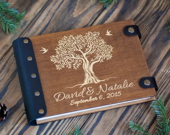 Wedding Guest Book with Tree, Wood Guest Book Golden Tree, Photo Guest Book, Personalized Guest Book for Wedding, Guestbook Wedding Decor
