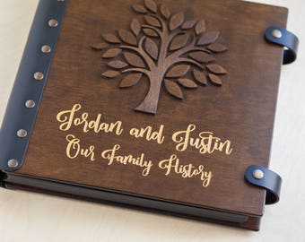 Wood Photo Album, Couples Photo Album, Wedding Photo Album with Engraving, Family Tree Photo Album, Scrapbook Album Anniversary Gift