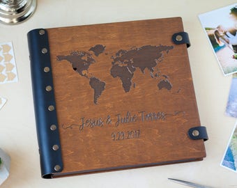 Our Adventure Book, Photo Album World Map, Wooden Photo Album, Couple Scrapbook Album Travel Memories, Wedding Photo Album, Honeymoon Album