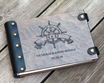 Wooden Guest Book with Anchor, Personalized Wedding Guest Book, Nautical Wedding Guest Book, Custom Sign in Book, Gift for Couple